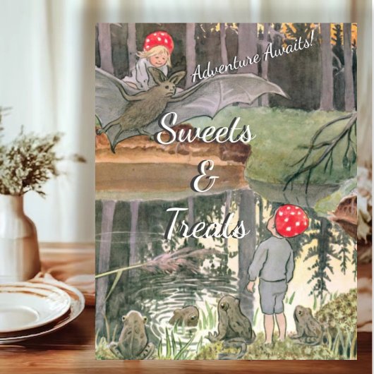 Schattigee paddestoel Woodland Baby shower snoep Reclamebord Met Voetstuk