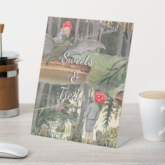 Schattigee paddestoel Woodland Baby shower snoep Reclamebord Met Voetstuk (Insitu)
