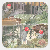 Schattigee paddestoel Woodland Frog Baby shower Vierkante Sticker (Voorkant)
