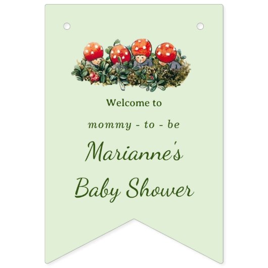 Schattigee paddestoel Woodland Frog Baby shower Vlaggetjes (Eerste vlag)