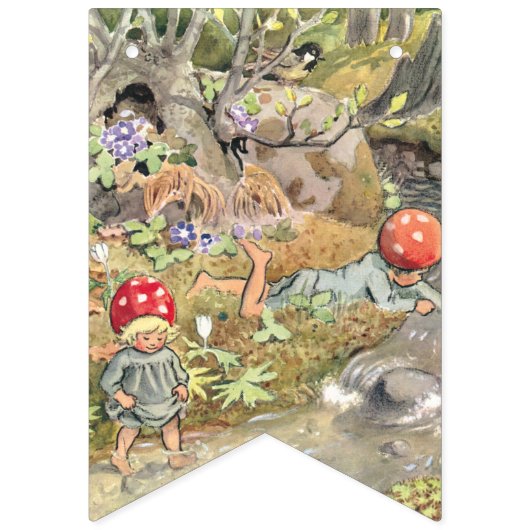 Schattigee paddestoel Woodland Frog Baby shower Vlaggetjes (Derde vlag)