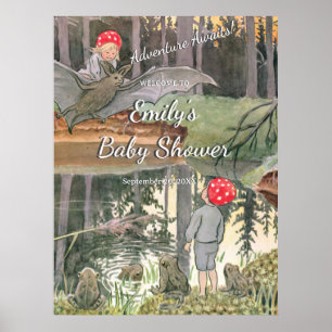 Schattigee paddestoel Woodland Frog Baby shower We Poster