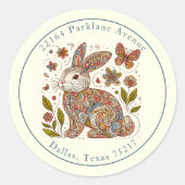 Schattigee Paisley Konijn Retouradres Envelope Sea Ronde Sticker (Voorkant)