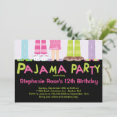Schattigee Pajama Party Verjaardagsfeestuitnodigin Kaart (Staand voorkant)