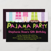 Schattigee Pajama Party Verjaardagsfeestuitnodigin Kaart (Voorkant / Achterkant)