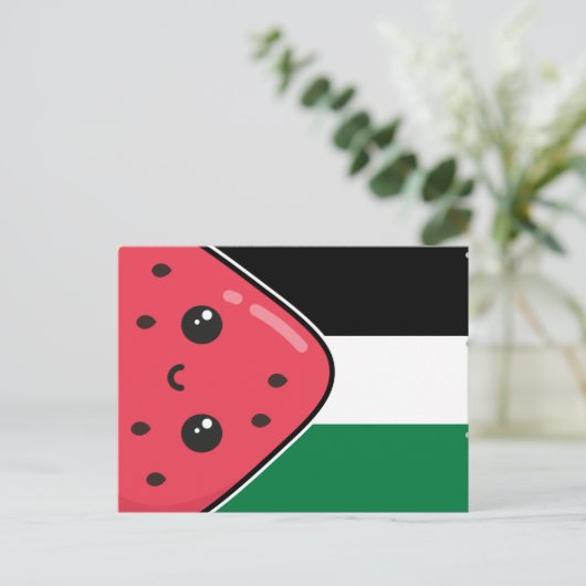 Schattigee Palestijnse vlag met watermeloenvrij Pa Briefkaart (Staand voorkant)