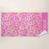 Schattigee Palm Beach Roze Hibiscus Bloemen Strandlaken (Voorkant)