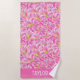 Schattigee Palm Beach Roze Hibiscus Bloemen Strandlaken