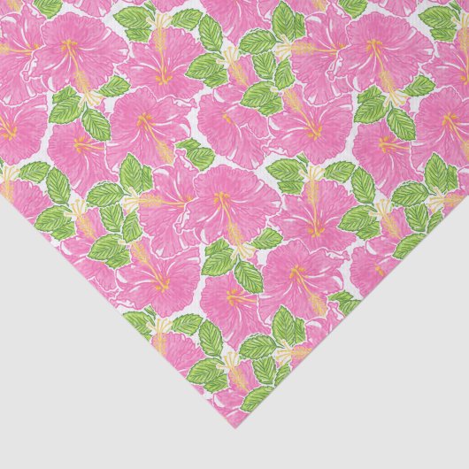 Schattigee Palm Beach Roze Hibiscus Bloemen Tissuepapier (Detail)