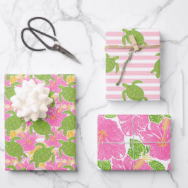 Schattigee Palm Beach Tropische bloemen en schildp Inpakpapier Vel