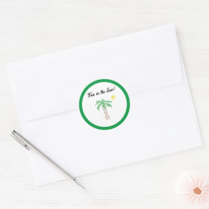 Schattigee Palm Tree en Beach Cartoon, Fun Sunny I Ronde Sticker