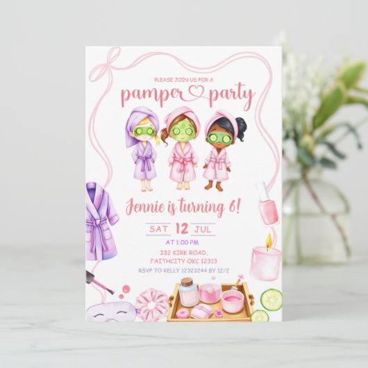 Schattigee Pamper Party Meisje Verjaardag Kaart (Staand voorkant)