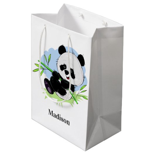 Schattigee Panda aangepaste naam medium cadeau tas Medium Cadeauzakje (Achterkant Gekanteld)