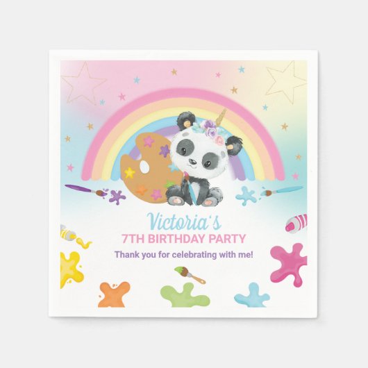 Schattigee Panda Art Craft Paint Party Rainbow Ver Servet (Voorkant)