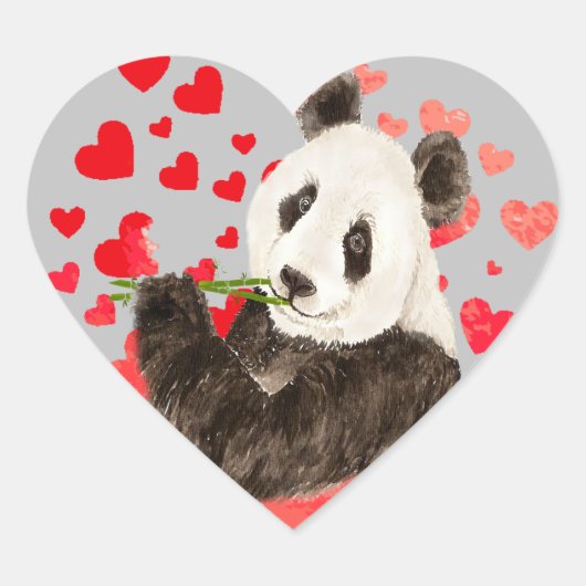 Schattigee Panda, Aziatisch Beer, Waterverf Love H Hart Sticker (Voorkant)