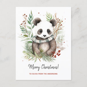 Schattigee Panda Baby rustieke kerstbotanicals Feestdagenkaart