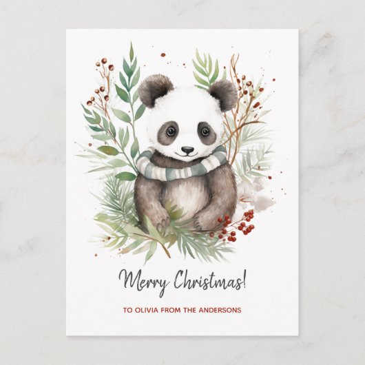 Schattigee Panda Baby rustieke kerstbotanicals Feestdagenkaart (Voorkant)