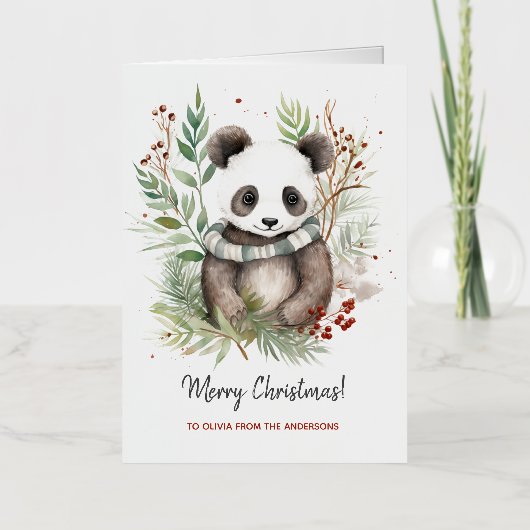 Schattigee Panda Baby rustieke kerstbotanicals Folie Wenskaart (Voorkant)