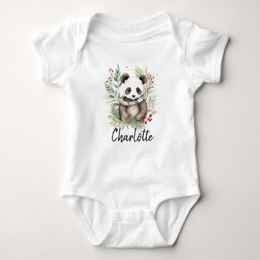 Schattigee Panda Baby rustieke kerstbotanicals Romper (Voorkant)