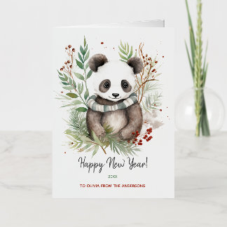 Schattigee Panda Baby Rustieke winter botanicals Folie Wenskaart