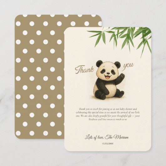 Schattigee Panda Baby shower bedankkaart (Voorkant / Achterkant)