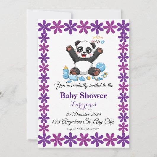 Schattigee panda baby shower uitnodiging (Voorkant)