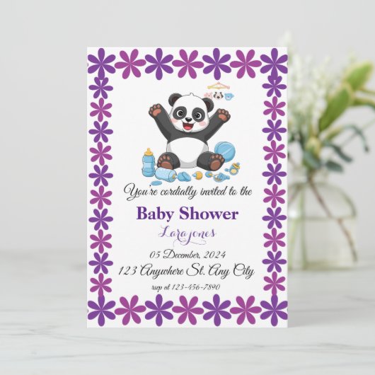 Schattigee panda baby shower uitnodiging (Staand voorkant)