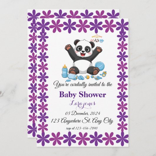 Schattigee panda baby shower uitnodiging (Voorkant / Achterkant)