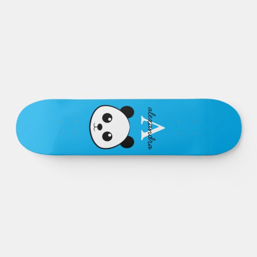 Schattigee Panda Beer Aangepaste Monogram Blauwe A Persoonlijk Skateboard (Horizontaal)
