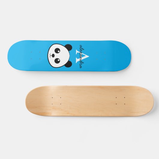 Schattigee Panda Beer Aangepaste Monogram Blauwe A Persoonlijk Skateboard (Horizontaal)