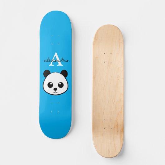 Schattigee Panda Beer Aangepaste Monogram Blauwe A Persoonlijk Skateboard (Voorkant)