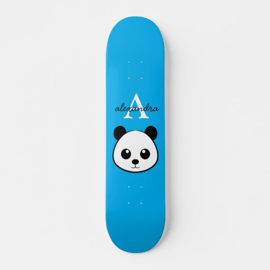 Schattigee Panda Beer Aangepaste Monogram Blauwe A Persoonlijk Skateboard (Voorkant)