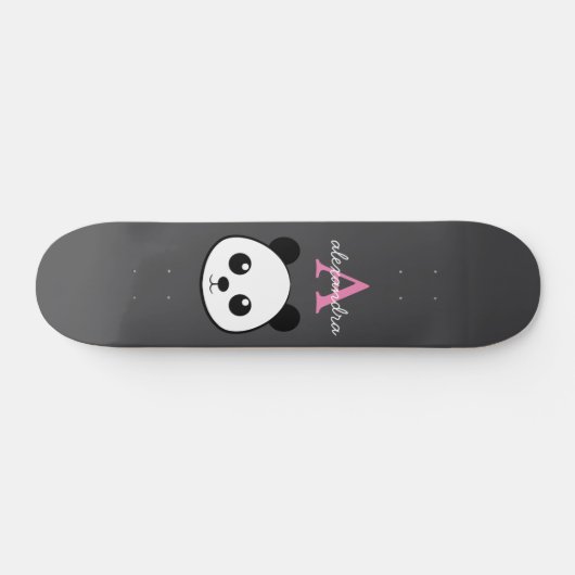 Schattigee Panda Beer Aangepaste Monogram Grijze A Persoonlijk Skateboard (Horizontaal)
