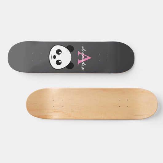 Schattigee Panda Beer Aangepaste Monogram Grijze A Persoonlijk Skateboard (Horizontaal)