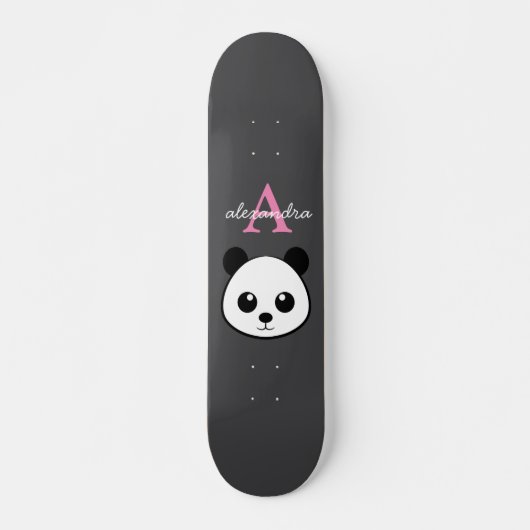 Schattigee Panda Beer Aangepaste Monogram Grijze A Persoonlijk Skateboard (Voorkant)