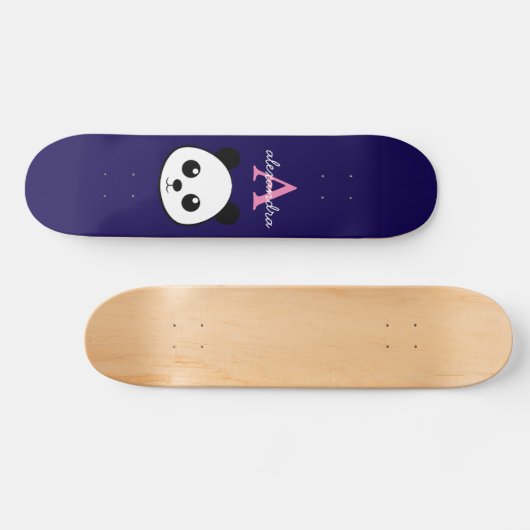 Schattigee Panda Beer Aangepaste Monogram Violet A Persoonlijk Skateboard (Horizontaal)