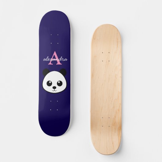 Schattigee Panda Beer Aangepaste Monogram Violet A Persoonlijk Skateboard (Voorkant)