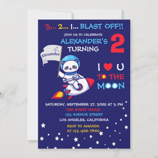 Schattigee Panda Beer astronaut op raketschip verj Kaart (Voorkant)