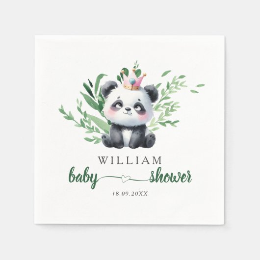 Schattigee Panda Beer Baby shower Waterverf groen Servet (Voorkant)