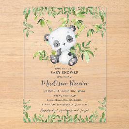 Schattigee Panda Beer Bamboe Groen Baby shower Acryl Uitnodigingen