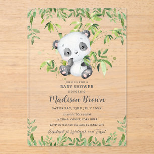 Schattigee Panda Beer Bamboe Groen Baby shower Acryl Uitnodigingen