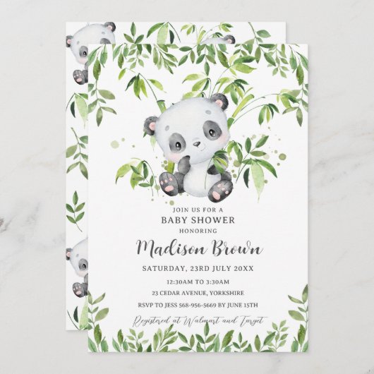 Schattigee Panda Beer Bamboe Groen Baby shower Kaart (Voorkant / Achterkant)
