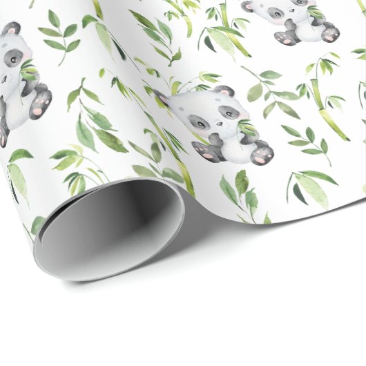 Schattigee Panda Beer Cub Bamboe Groen Decoupage Cadeaupapier (Rol Hoek)