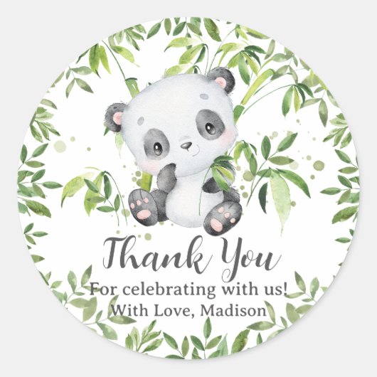 Schattigee Panda Beer Cub Greenery Baby shower Ver Ronde Sticker (Voorkant)