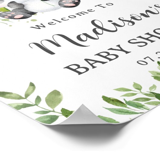 Schattigee Panda Beer Cub Greenery Baby shower Wel Poster (Hoek)