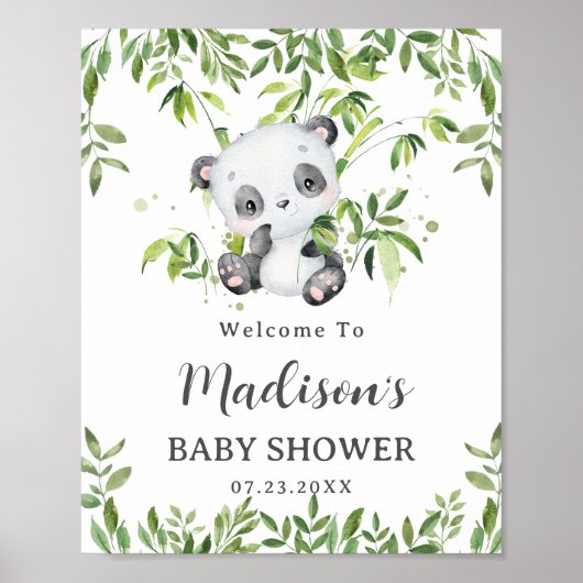 Schattigee Panda Beer Cub Greenery Baby shower Wel Poster (Voorkant)