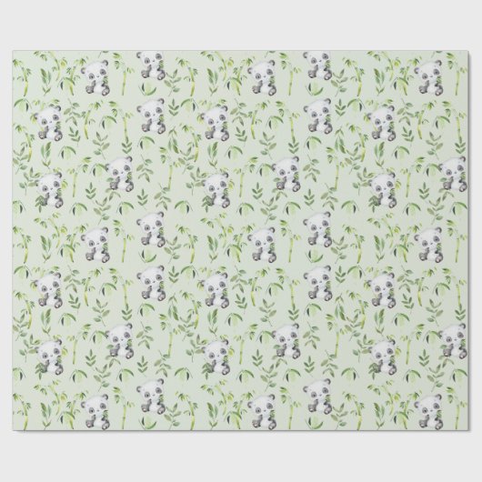 Schattigee Panda Beer Cub Groene Bamboe Groen Cadeaupapier (Vlak)