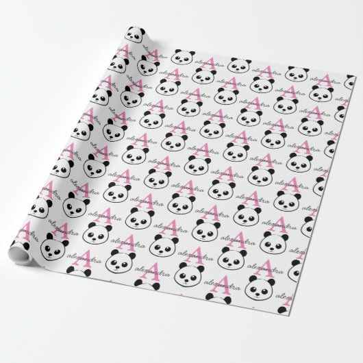 Schattigee panda beer custom Monogram Cadeaupapier (Uitgerold)