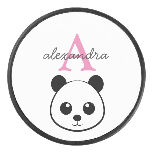 Schattigee panda beer custom Monogram Hockey Puck (Voorkant)