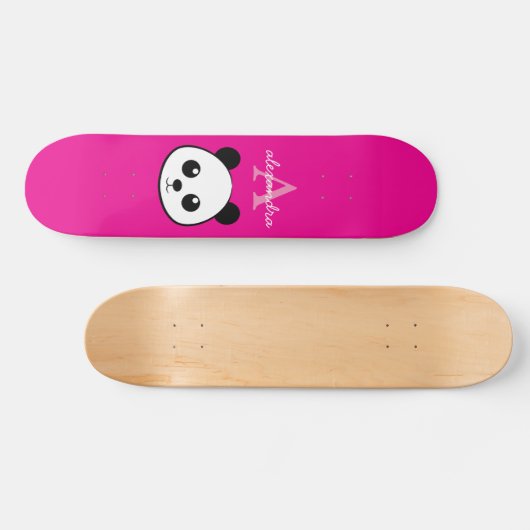 Schattigee Panda Beer Custom Monogram Roze Achterg Persoonlijk Skateboard (Horizontaal)